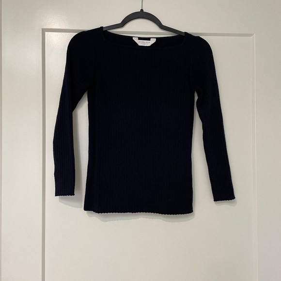 Everlane Navy Wool Blend Boatneck Ribbed Sweater - Picture 5 of 8